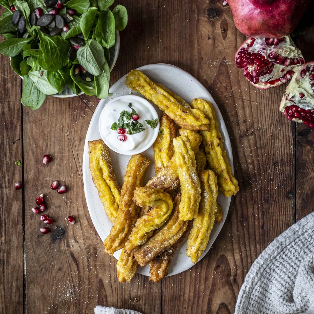 Churros di zucca con salsa yogurt e Ras-el-Hanout